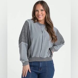 NEW Indigo Thread Boho Crochet Mix Media Sweatshirt Relaxed Fit Casual Size M